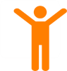 Orange stick figure with arms raised